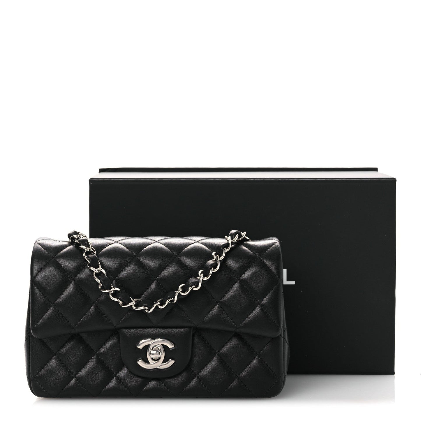 Lambskin Quilted Mini Rectangular Flap Black