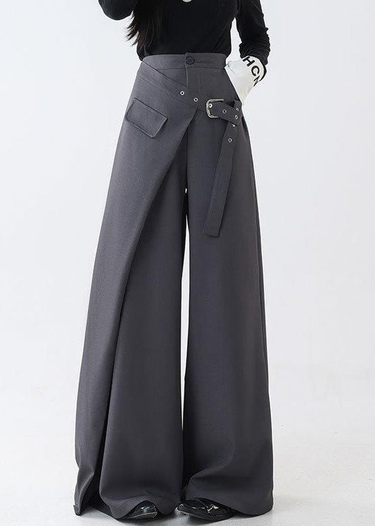 Grey False Two Pieces Spandex Fall Wide Leg Pants Pockets