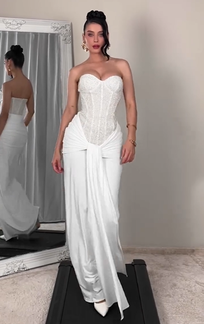 Sexy Sleeveless Tube Top Stitching Solid Color Evening Dress