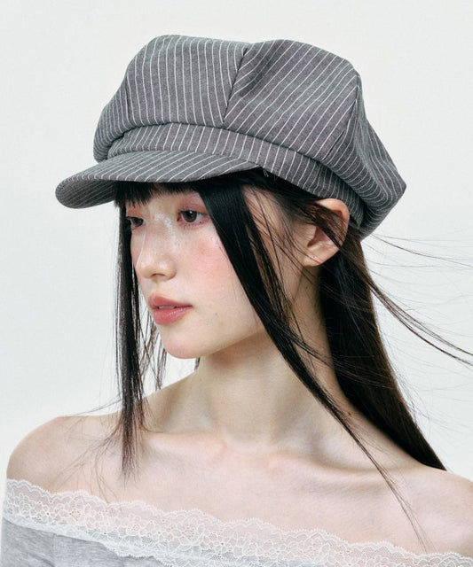 Korean Minimalist Grey Striped Octagonal Breton Hat