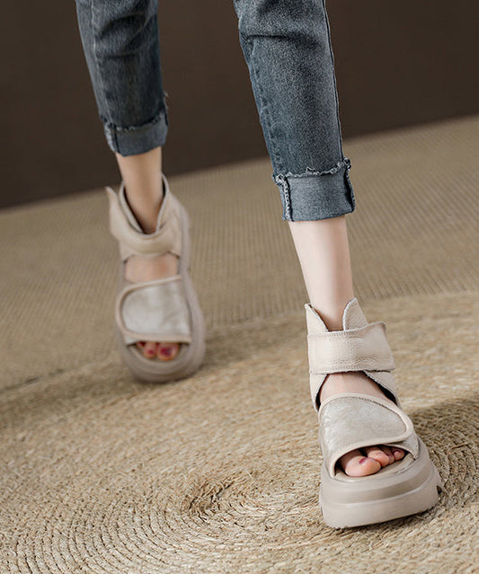 Vintage Brown Buckle Strap Splicing Platform Sandals Peep Toe