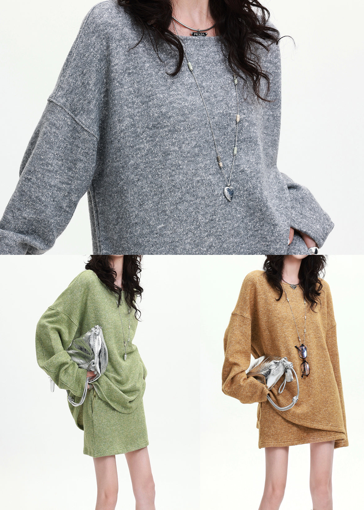 Boho Grass Green Oversized Wool Knit Women Sets 2 Pieces Spring