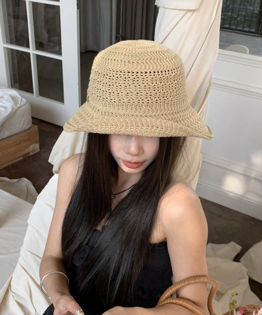 2025 New Khaki Hollow Out Breathable Straw Woven Bucket Hat