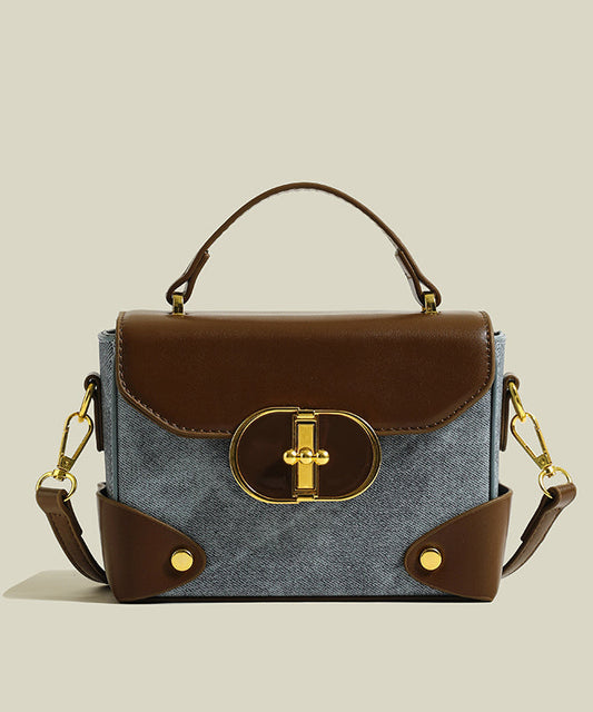 Stylish Brown Solid Durable Canvas Patchwork Faux Leather Mini Bag