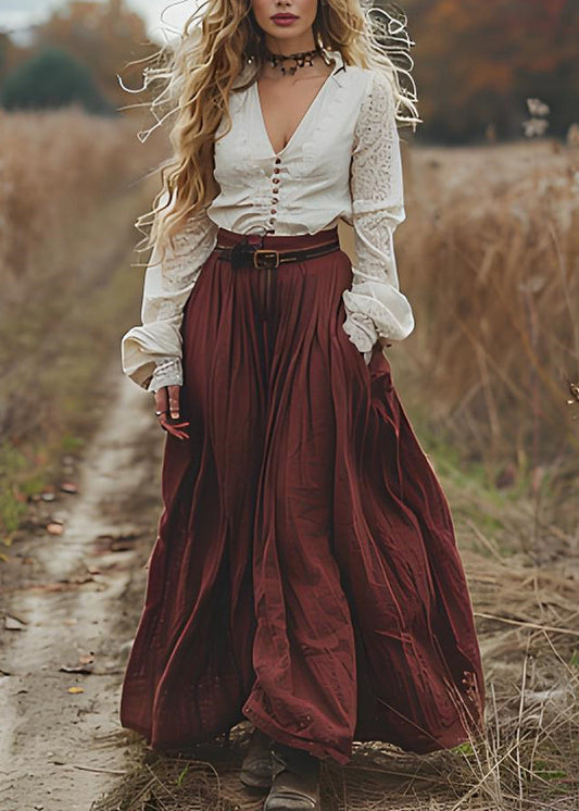Organic V Neck Wrinkled Patchwork Cotton Maxi Dress Spring