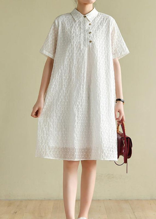 Chic lapel summer quilting dresses Inspiration white dotted Dress