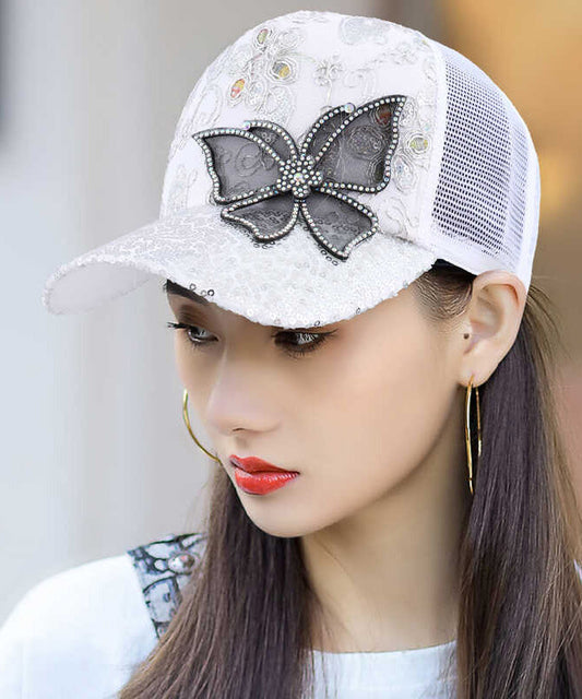 Women Summer Fashion Pink Mesh Zircon Butterfly Baseball Hat
