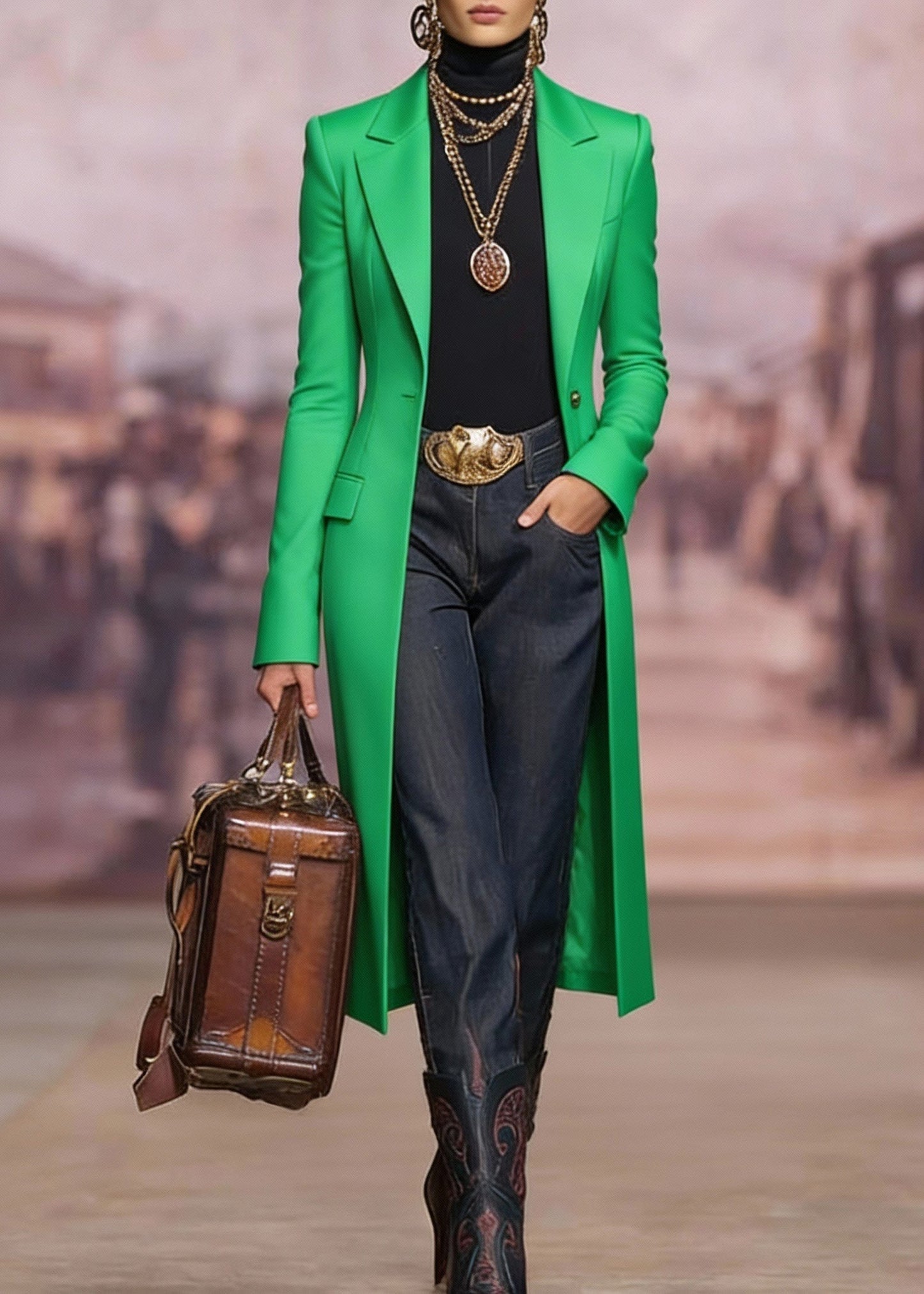 Fashion Green Peter Pan Collar Pockets Cotton Suit Coat Spring