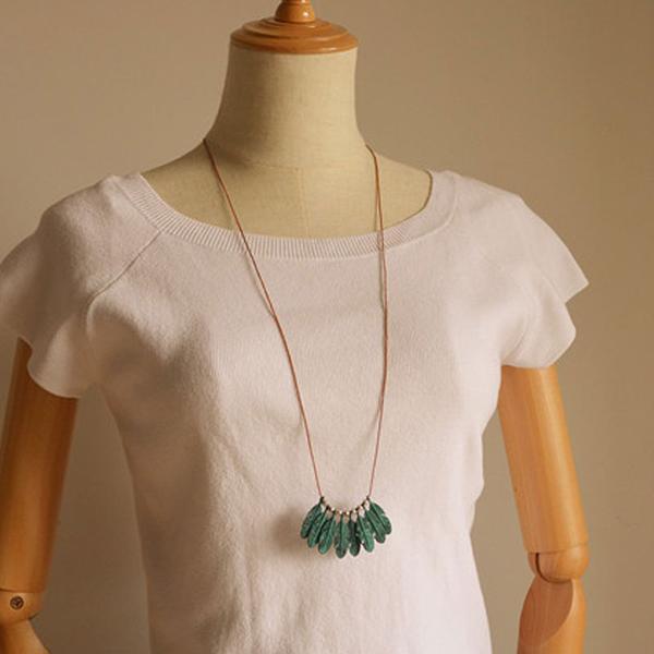 Ethnic Green Feather Tassel Pendant Necklace