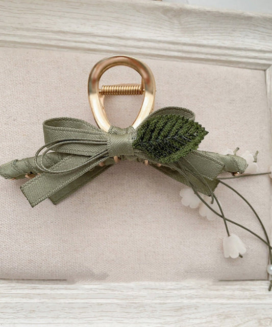 Elegant Army Green Alloy Cloth Bow Lily Of The Valley Tassel Hairpin