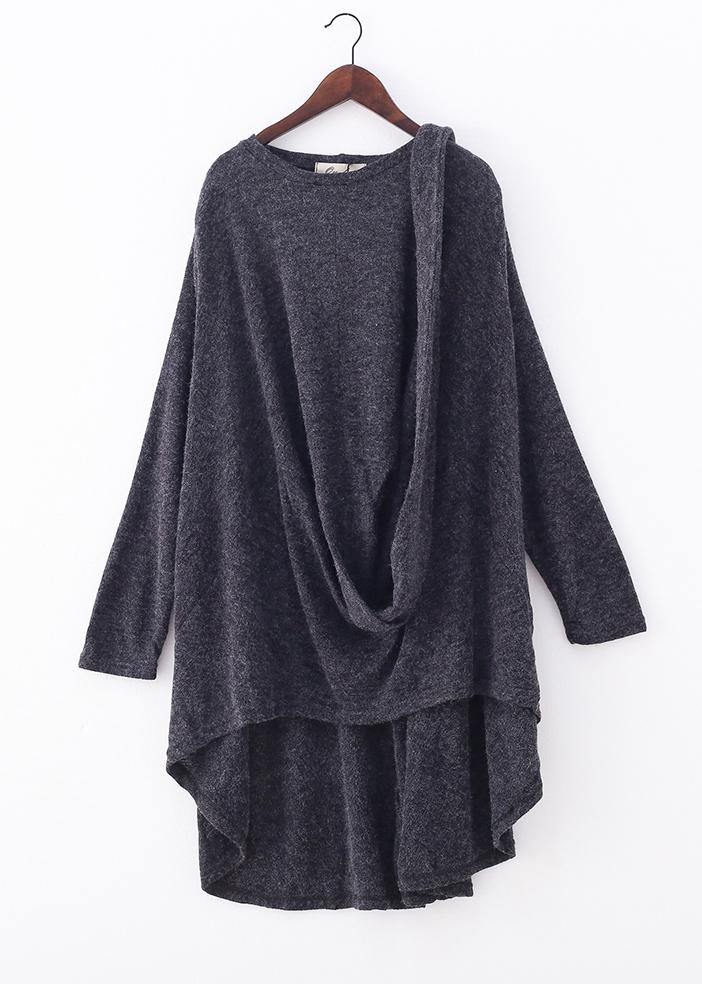 Bohemian o neck asymmetric tunic top Outfits gray shirts