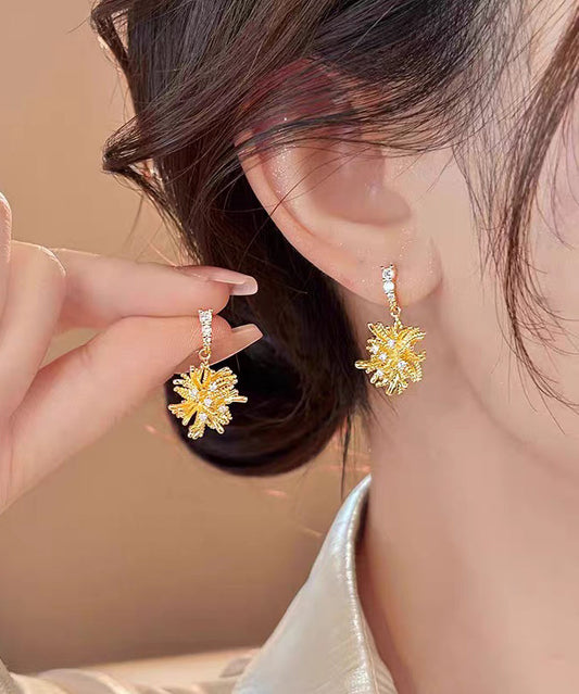 Vintage Gold Copper Alloy Zircon Asymmetrical Fireworks Drop Earrings