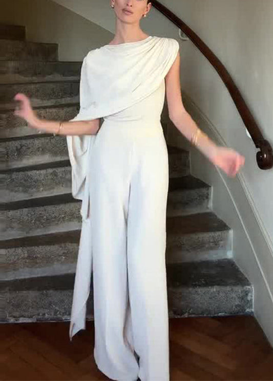 Elegant White Asymmetrical Solid Slim Jumpsuits Summer