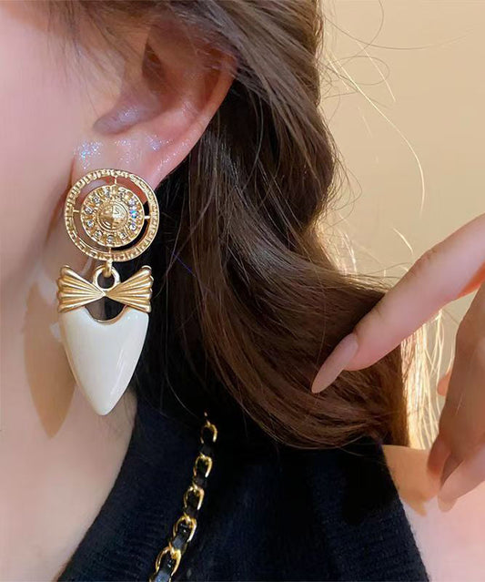 Elegant Gold Copper Alloy Zircon Bow Love Drop Earrings