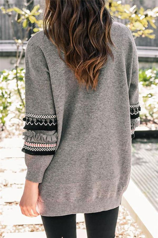 Boho Cording Knitted Cardigan - Gray