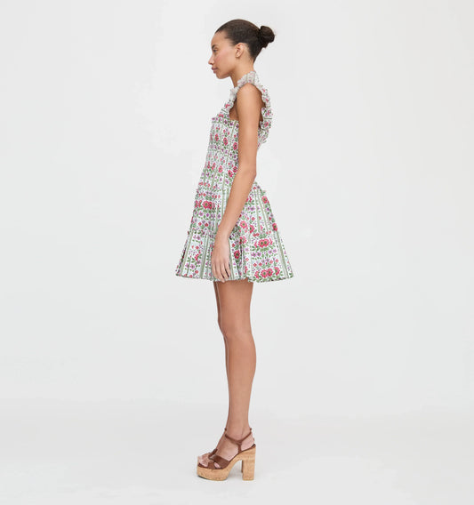 Couturebudthe Charlotte Nap Dress - Green Floral Block Stripe
