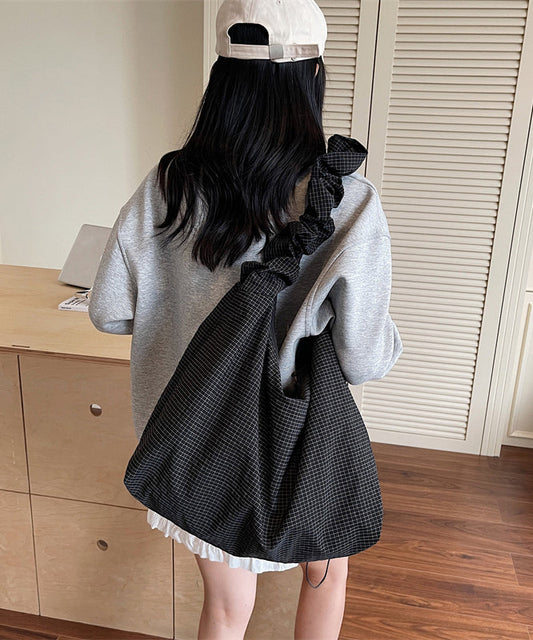 Casual Grey Ruffled Large Capacity Cotton Shoulder Bag