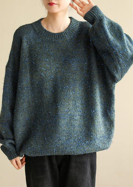 Chunky o neck army green sweaters trendy plus size wild knit blouse