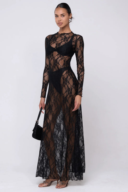 Sheveta Lyon Lace Dress In Black Lace