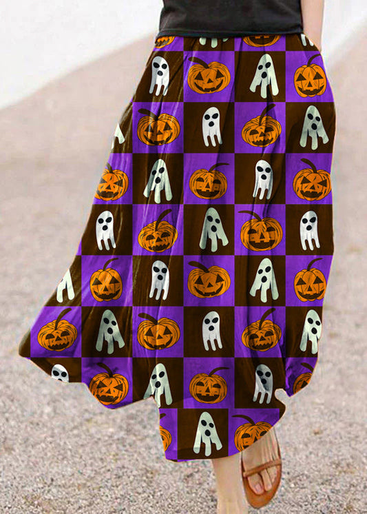 Retro pink-pumpkin Pockets Linen Skirt Summer