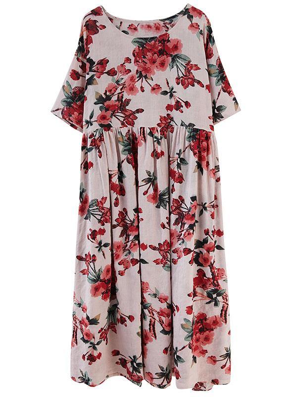 Boho Pink Floral O-Neck Patchwork Summer Half Sleeve Dresses