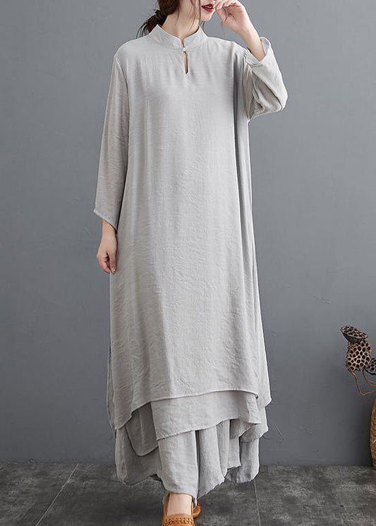 Gray Medium Length Dress Casual Wide Leg Pants Two Piece Set