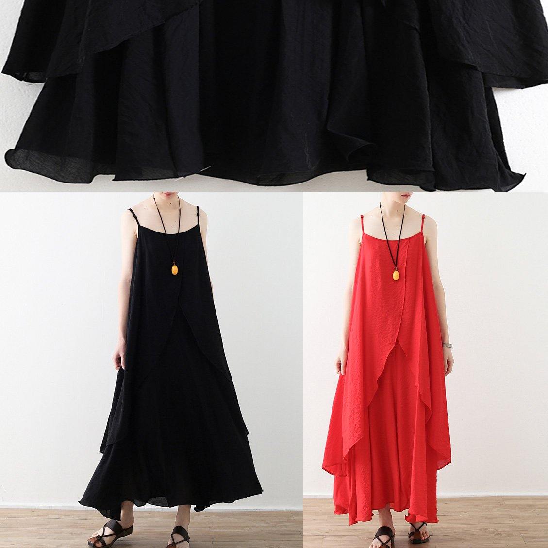 Flowy Spaghetti Strap asymmetric clothes fine Shape black Dress Summer