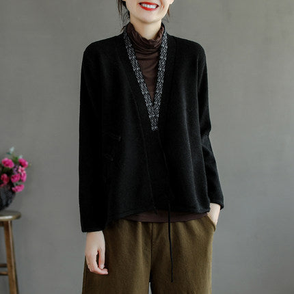 New Style Retro Embroidered Slanted Jacket With Buckle