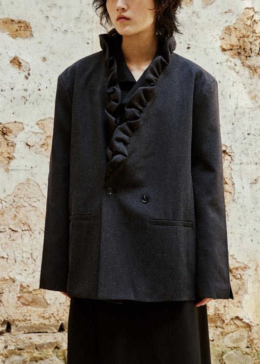 Black Button Pockets Cotton Fall Coats V Neck