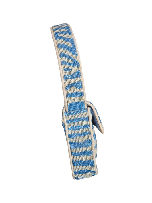 Staud Blue/White Tommy Beaded Flap Shoulder Bag