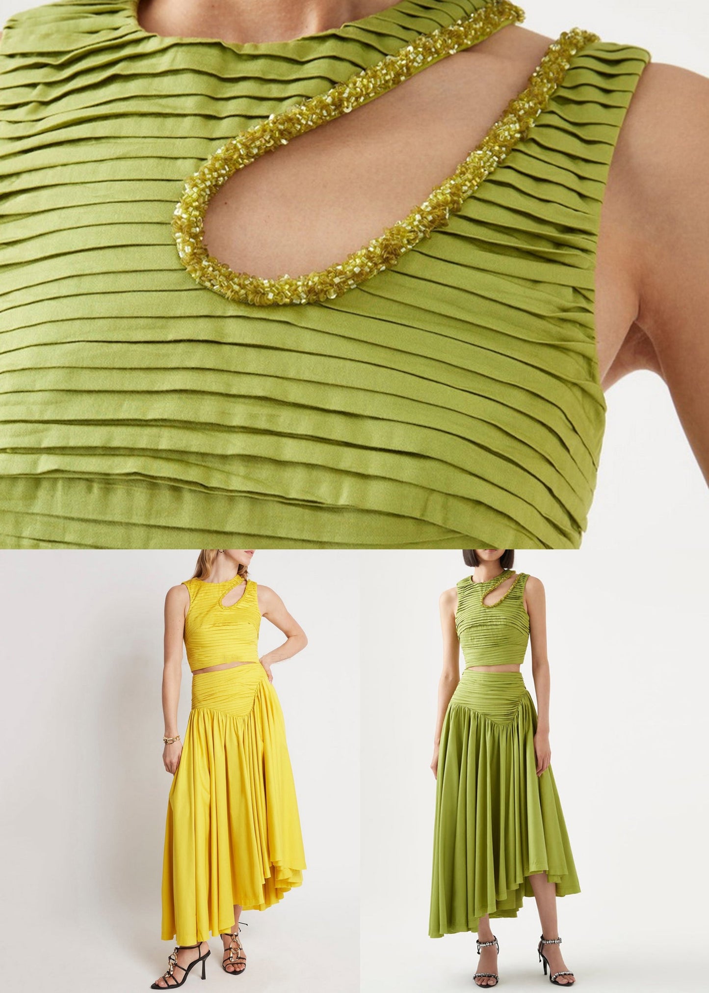 Art Green Wrinkled Hollow Out Cotton Two Piece Set Sleeveless
