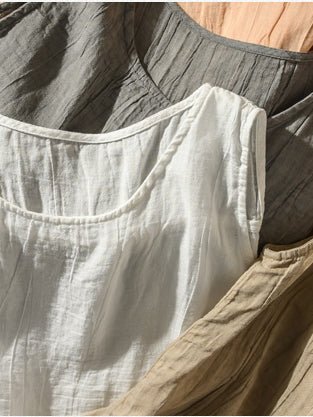Linen Round Neck Sleeveless Vest Top