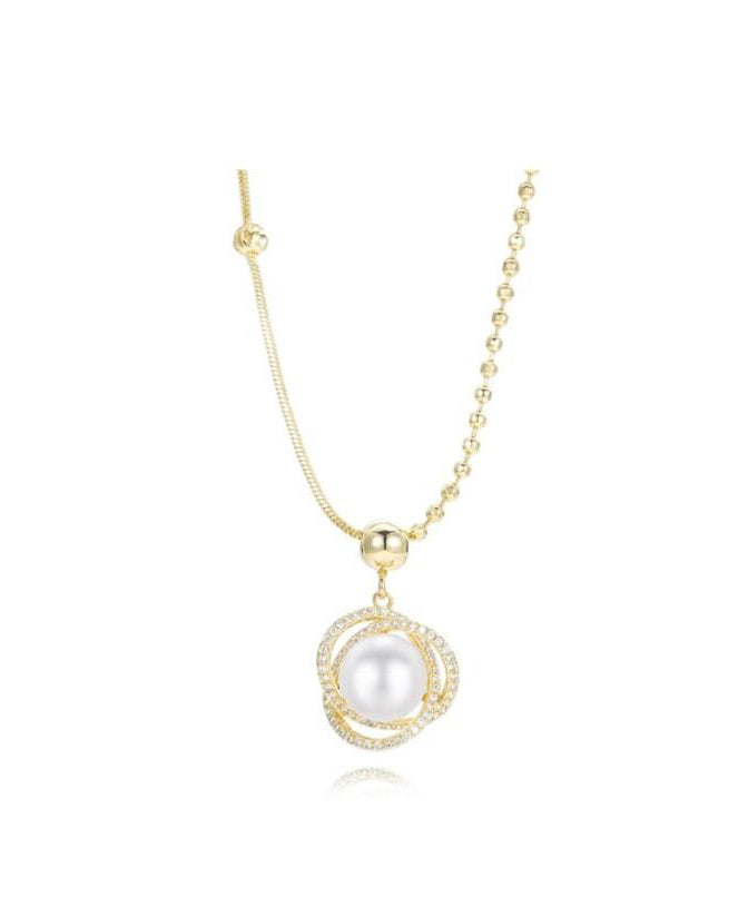 Fashion Gold Sterling Silver Overgild Zircon Pearl Pendant Necklace