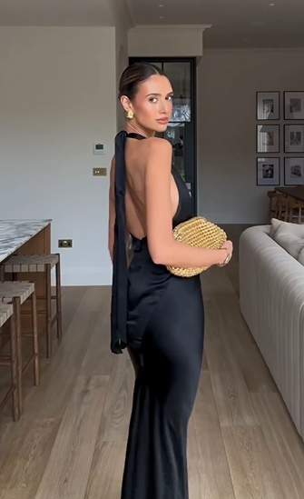 Black Satin Halter Cutout Backless Mermaid Evening Gown