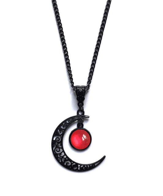 Original Purple Alloy Crystal Moon Hollow Out Pendant Necklace