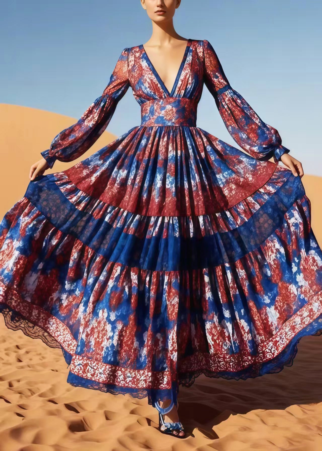 Bohemian Print Exra Large Hem Cotton Vacation Dress Spring