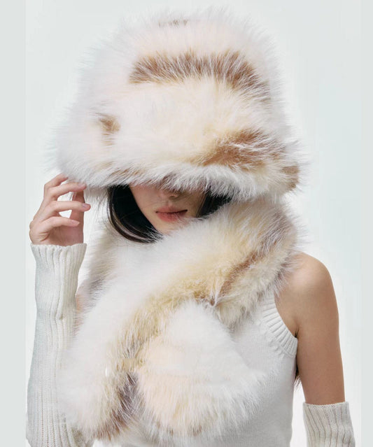 Chic Thick Fuzzy Fur Fluffy Hat And Scarf Two Piece Set
