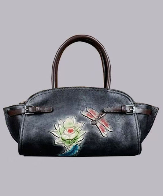 Chinese Style Yellow Calf Leather Embossed Tote Bag