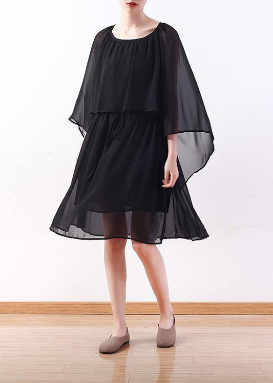 Bohemian black chiffon Long Shirts Indian Shirts tie waist long summer Dresses