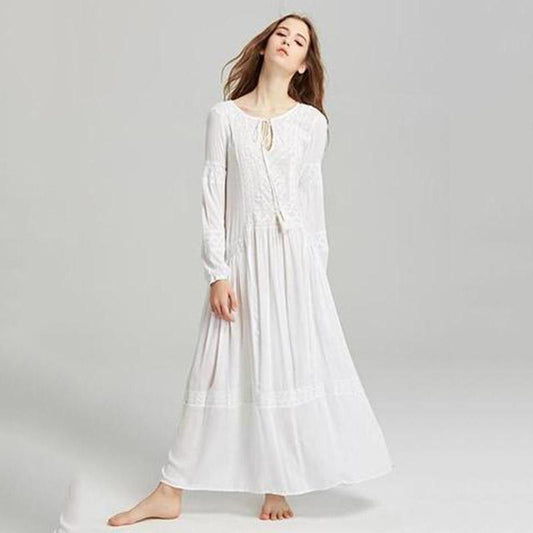Bohemia Tassels Embroidery Long Sleeves Maxi Dress