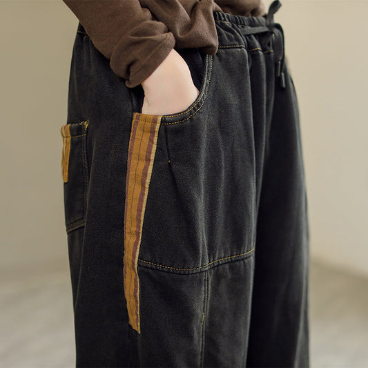 Women Winter Fur Patchwork Casual Jeans
