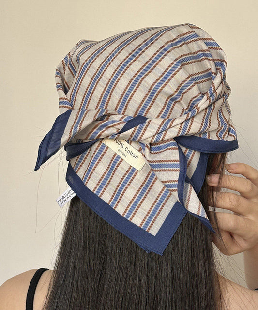 New Navy Striped Cotton Square Scarf Hat