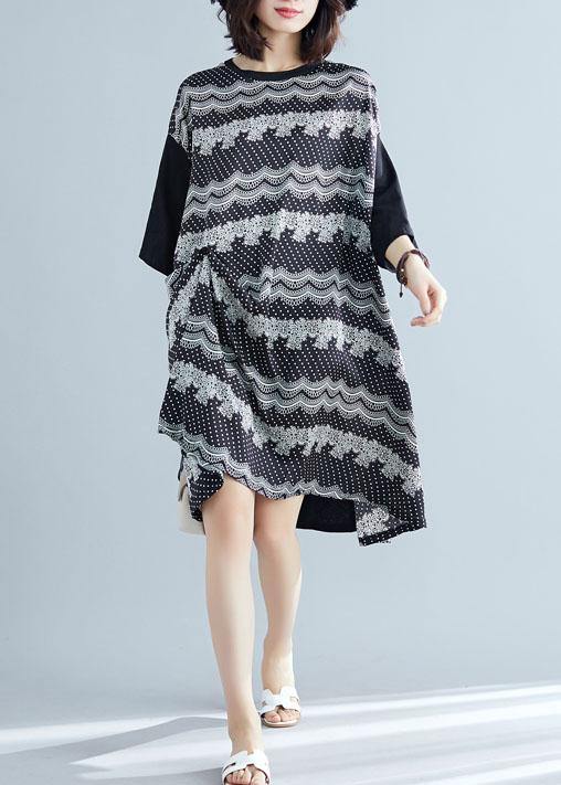 100% patchwork cotton clothes For Women Sleeve black prints cotton Dresses summer
