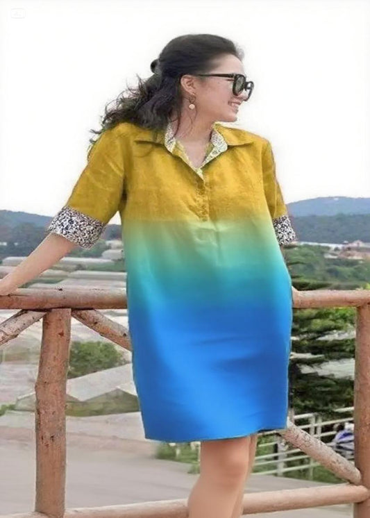 Handmade purple and pink Peter Pan Collar Patchwork Vacation Mid Dresses Summer