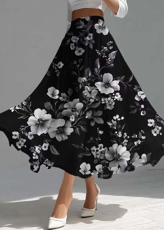 Fine Black Floral Chiffon Skirt Exra Large Hem Summer