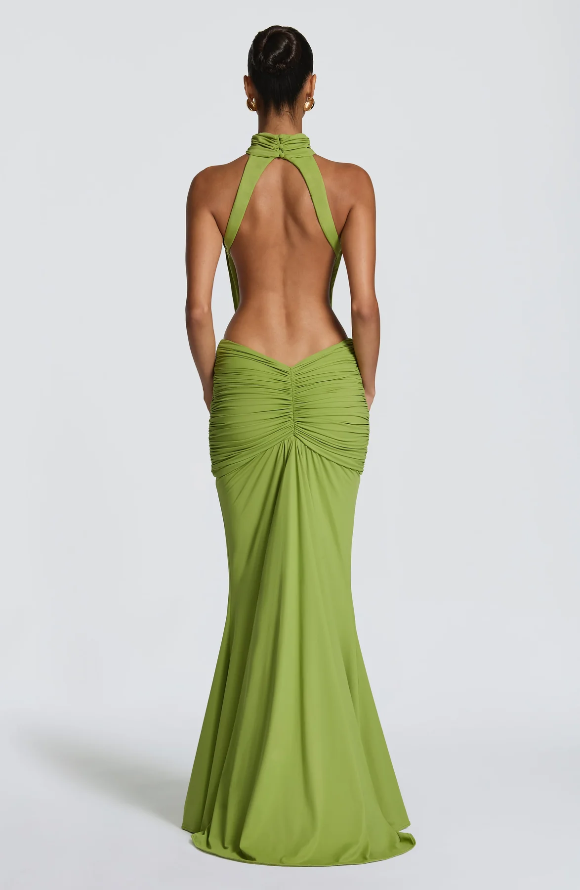 Halter Cutout Ruched Waist Mermaid Maxi Evening Dress