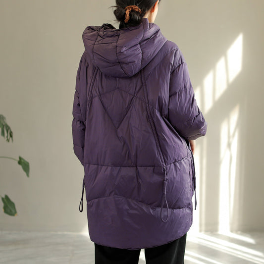 Women Fashion Hooded Lacing Loose Down Coat