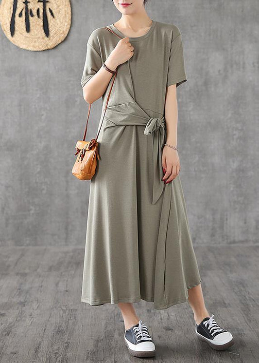 Bohemian o neck Bow cotton dress yellow Traveling Dresses summer