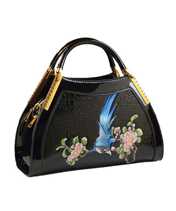 Handmade Chimonanthus Yellow Embroideried Calf Leather Tote Handbag