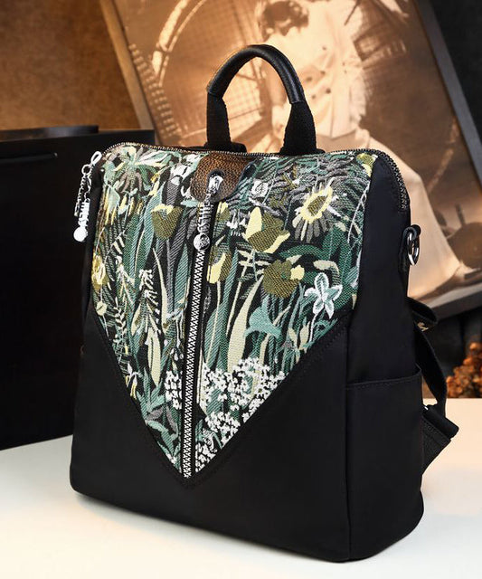 Stylish Boutique Black Print Patchwork Calf Leather Backpack Bag